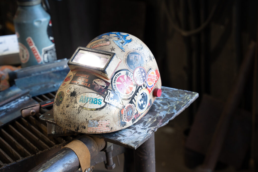Students welding mask