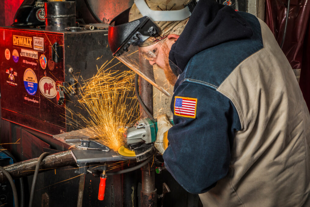 Welder with American flag on sleeve