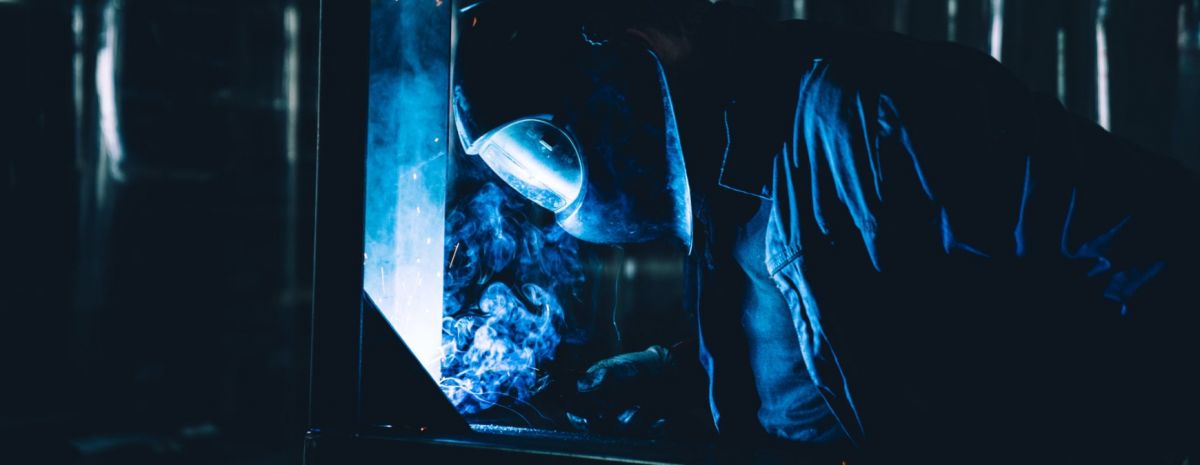 welder with welding mask